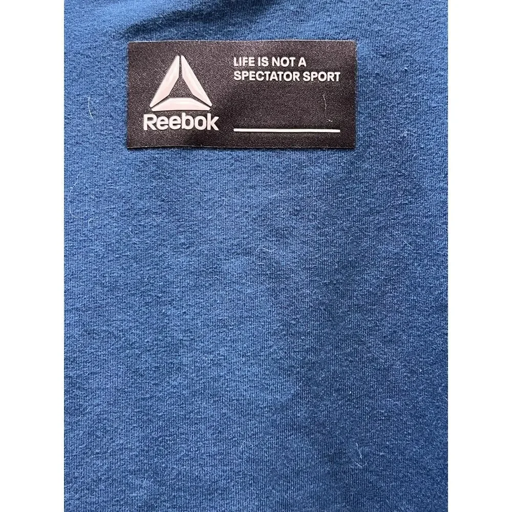 Reebok Women’s Sweatshirt Large Blue Logo Long Sleeve Crew Neck Pockets Athletic